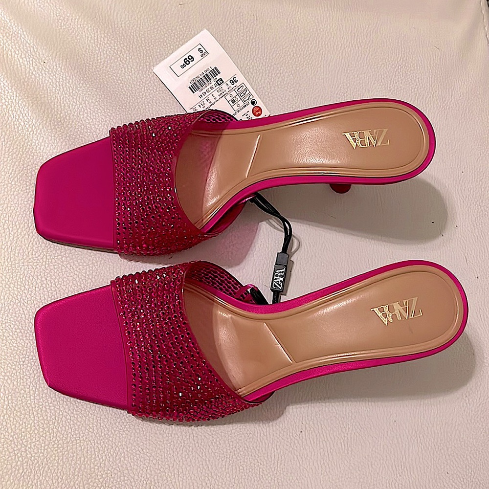 Zara Hot pink rhinestone heel sandals